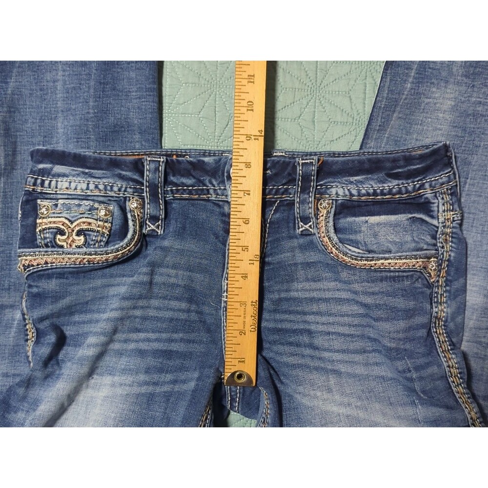 Rock Revival Felina Jeans Easy Crop Sz 28 Women’s Blue Distressed Embroidered - Picture 13 of 15